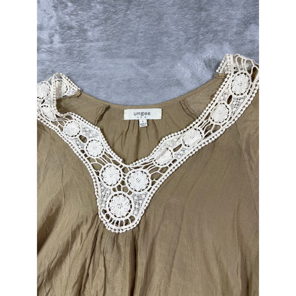 Umgee USA Large Boho Lace Trim Tunic Top Bell Sleeve Peasant Gypsy Blouse - Picture 3 of 8